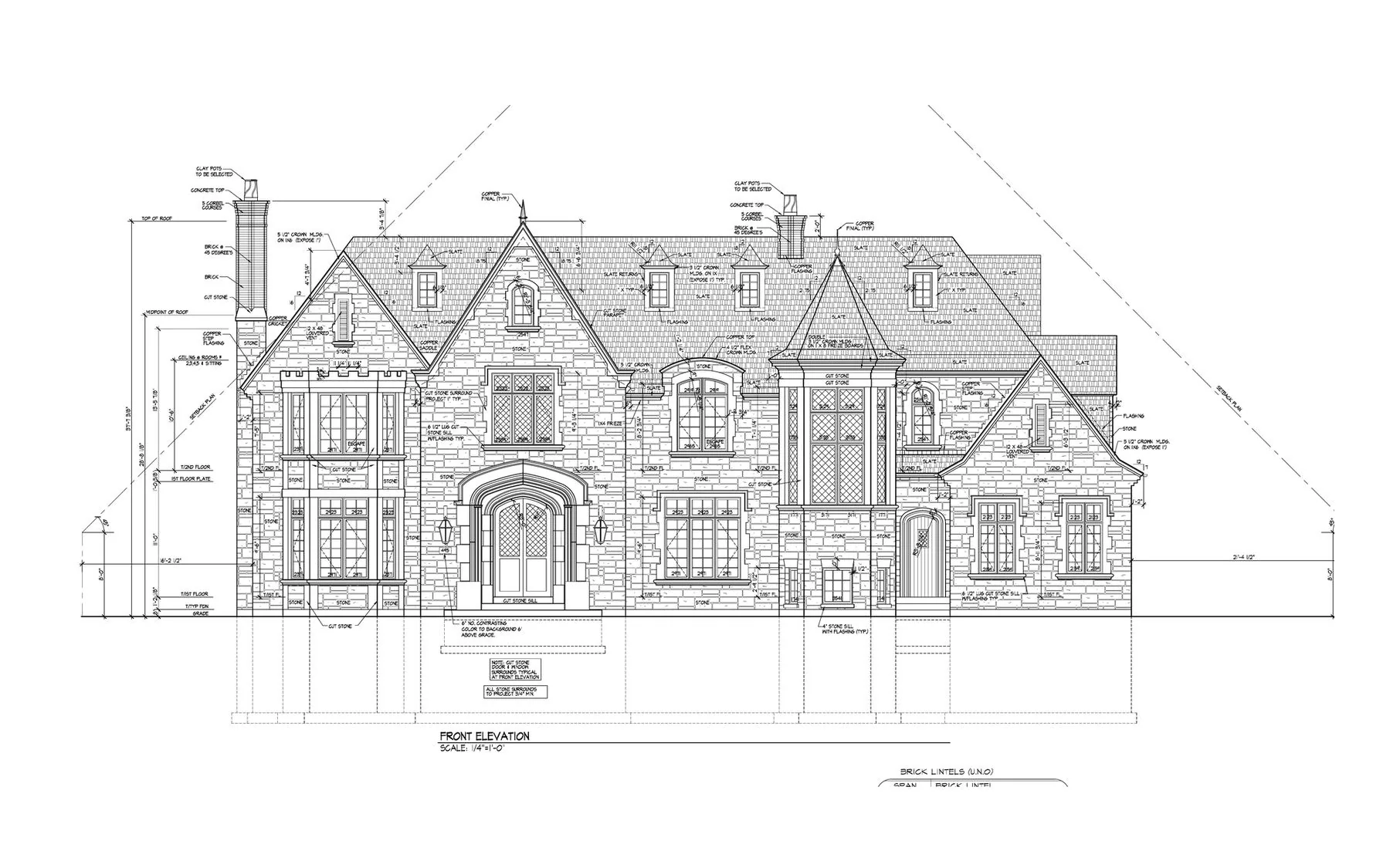 SGE front elevation drawing for the Greenleaf Residence.