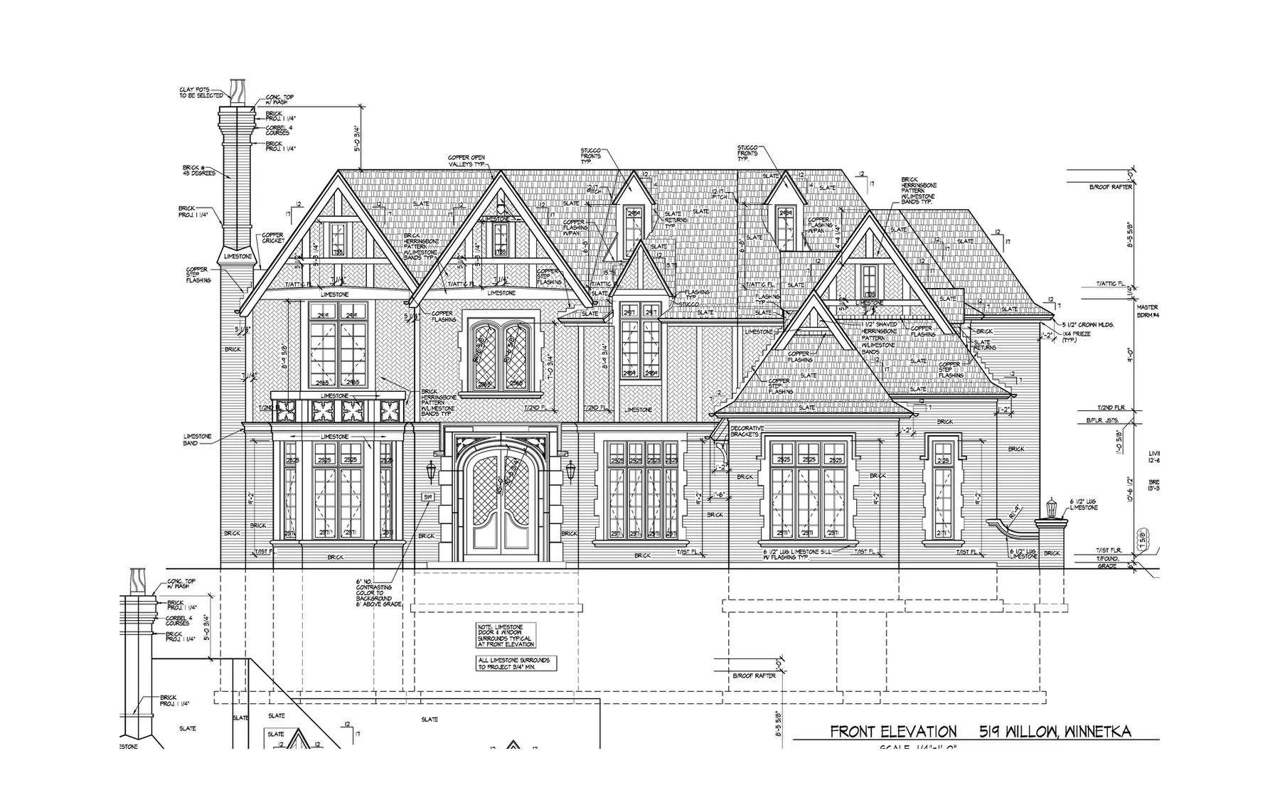 SGE front elevation drawing for the Willow Residence.