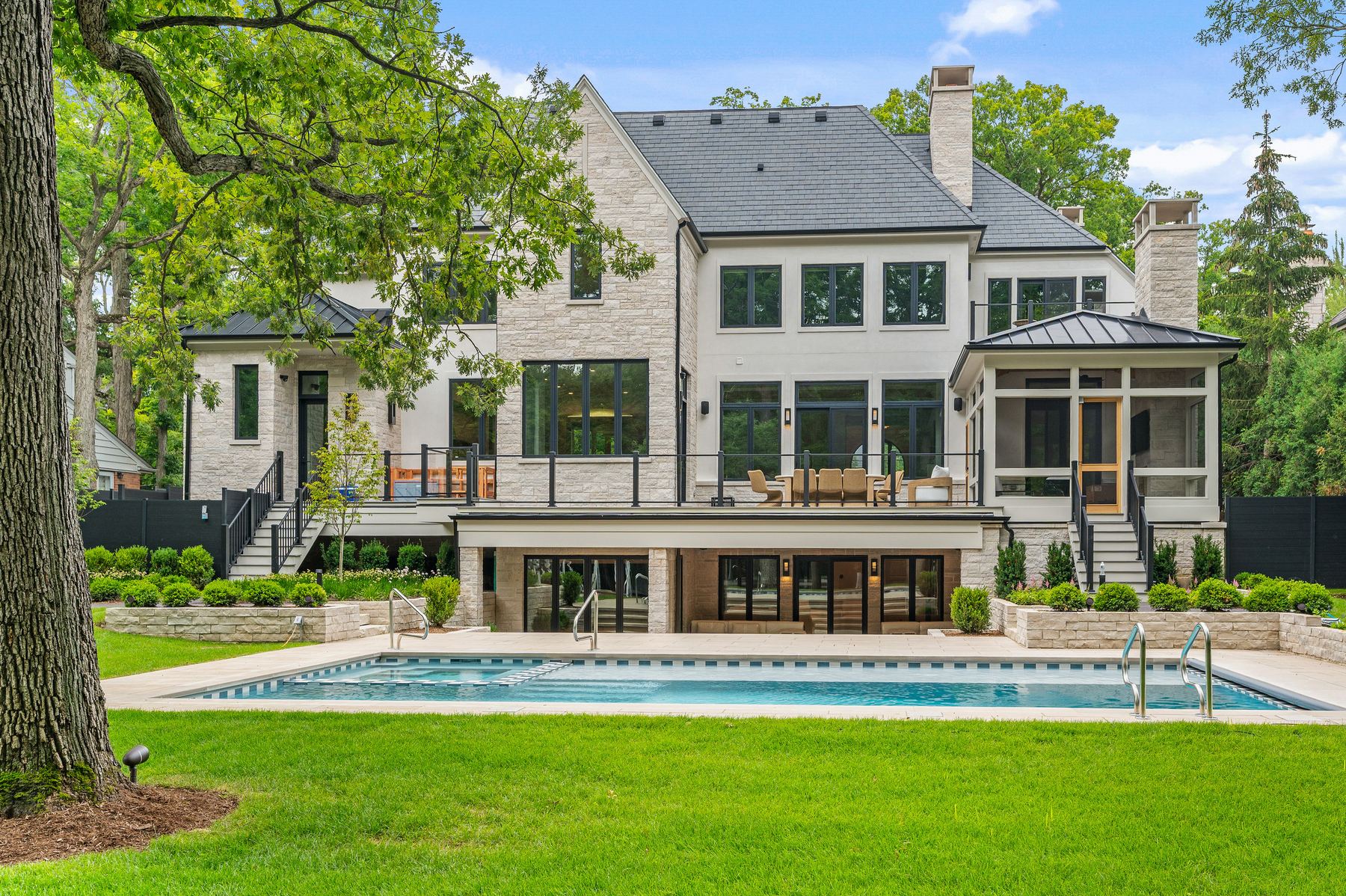 Finished rear and pool view of the Franklin Residence in Glencoe.